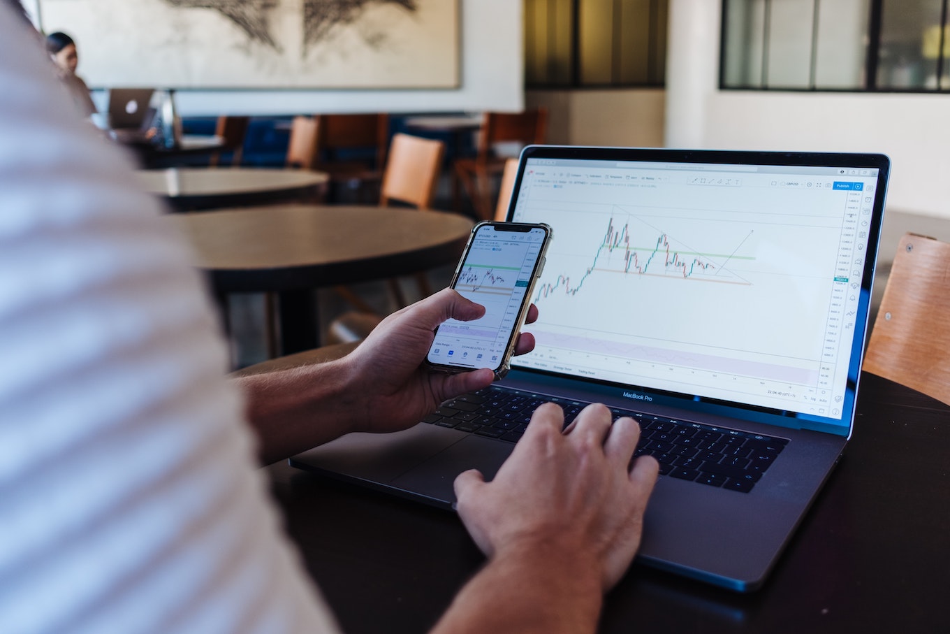 Sales graphs on phone and laptop