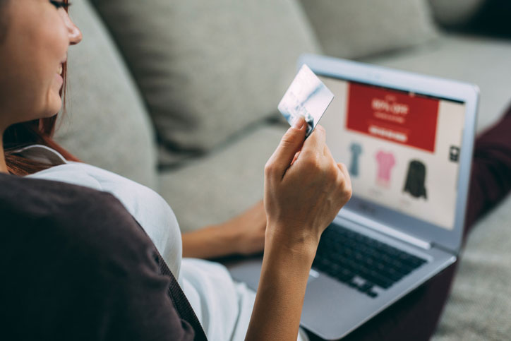 Woman making online purchase