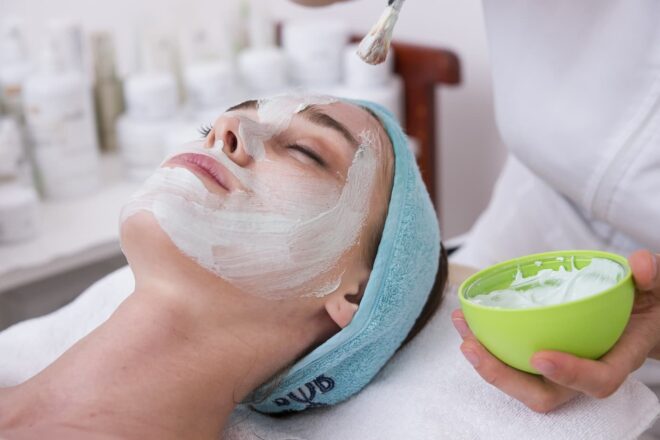 Woman having a facial at the spa